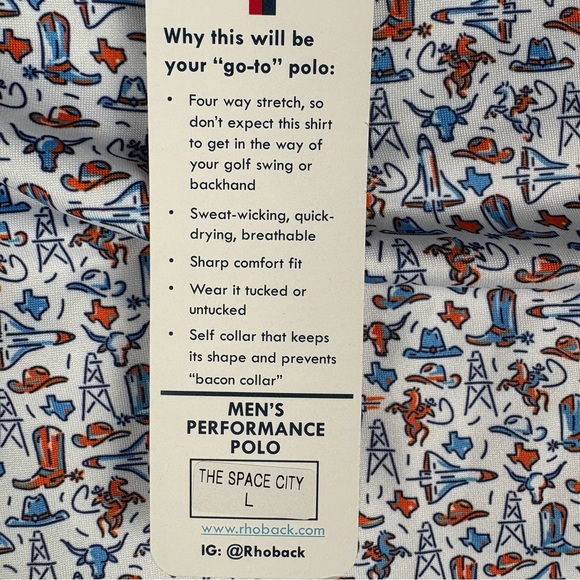 NEW Rhoback Space City Performance Polo Texas Cowboy Boot Rodeo Golf Active L - Picture 5 of 12